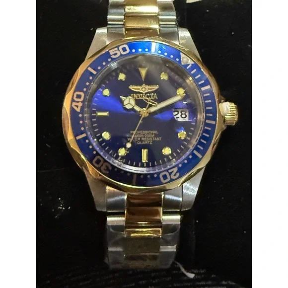 Invicta Pro Diver 200M Water Resistant Quartz Watch Blue Dial Two Tone Stainless - Picture 2 of 3